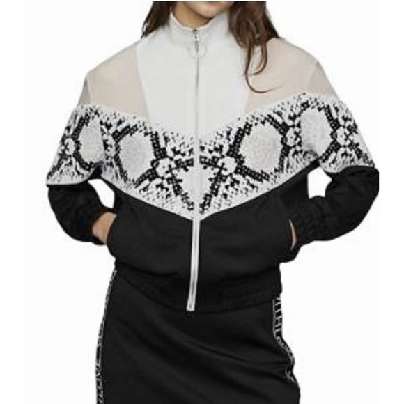 Maje Jackets & Blazers - Maje Thelo Color-Blocked Neoprene Zip Track Jacket size 1/S black, white, cream